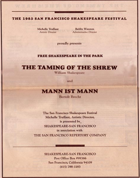Free Shakes 1985 poster - The Taming of the Shrew